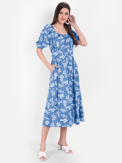

MINGLAY Blue Floral A-Line Dress