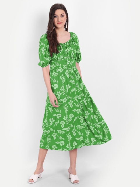 

MINGLAY Green Floral A-Line Dress