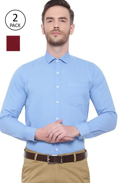 

Srey trends Men Pack Of 2 Blue & Maroon Comfort Pure Cotton Formal Shirt
