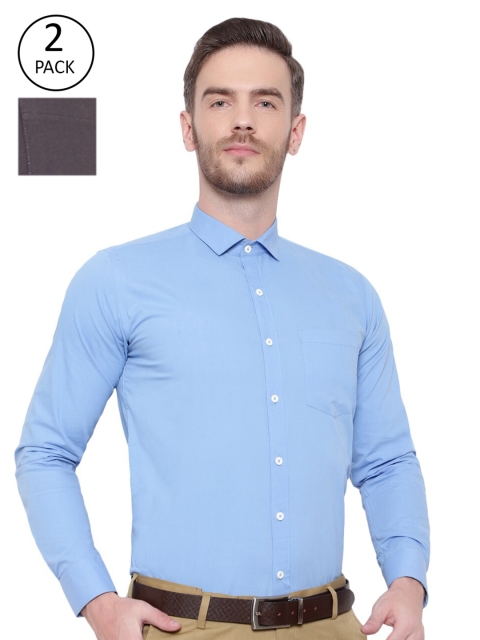 

Srey trends Set Of 2 Men Blue & Grey Comfort Regular Fit Solid Cotton Formal Shirt