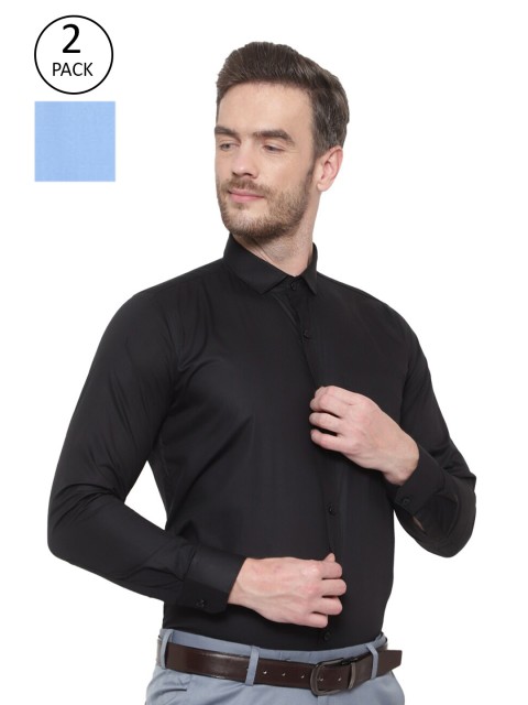 

Srey trends Men Blue & Black Set of 2 Solid Cotton Comfort Formal Shirt
