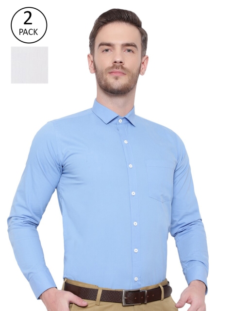 

Srey trends Men Blue and White Pack of 2 Comfort Pure Cotton Formal Shirt