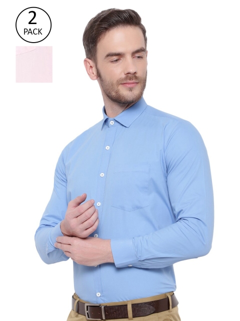 

Srey trends Pack of 2 Men Blue Comfort Cotton Formal Shirt