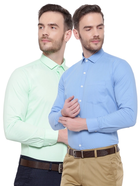 

Srey trends Men Pack of 2 Blue & Sea Green Comfort Regular Fit Cotton Formal Shirts