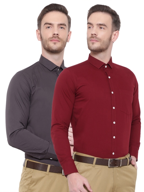 

Srey trends Men Maroon & Grey Set of 2 Solid Cotton Comfort Formal Shirt