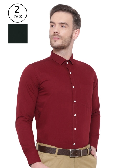 

Srey trends Pack of 2 Men Maroon & Dark Green Pure Cotton Comfort Formal Shirts