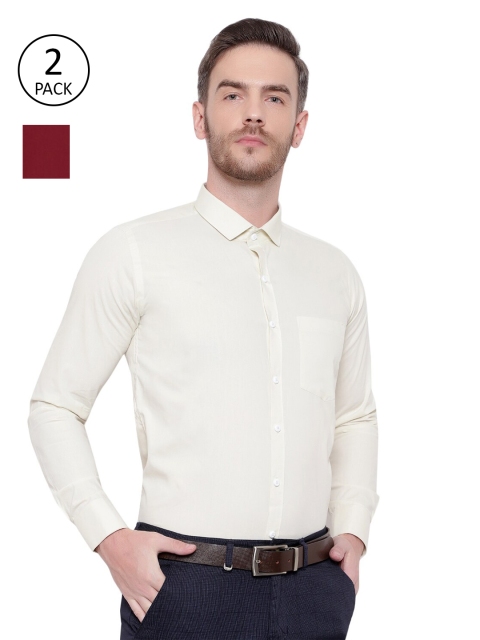 

Srey trends Men Pack of 2 Cream-Coloured & Maroon Comfort Regular Fit Cotton Formal Shirts