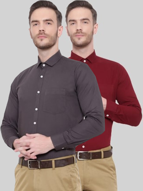 

Srey trends Men Grey & Maroon Set of 2 Solid Cotton Comfort Formal Shirt