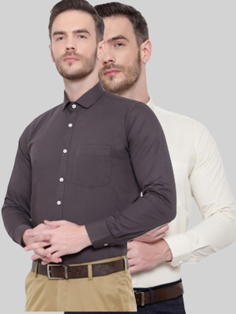 

Srey trends Men Grey and Cream Pack of 2 Comfort Pure Cotton Formal Shirt