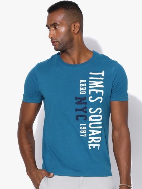 

Aeropostale Men Teal Blue Applique Printed Round Neck T-shirt