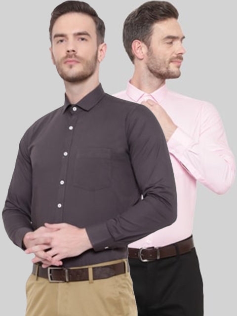 

Srey trends Men Pack of 2 Grey & Pink Comfort Regular Fit Cotton Formal Shirts