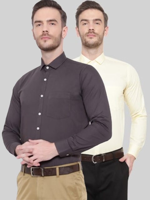 

Srey trends Pack of 2 Men Grey & Light Yellow Pure Cotton Comfort Formal Shirts