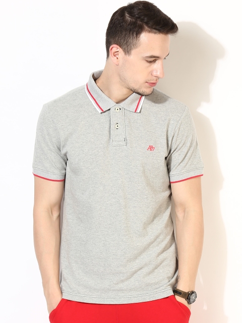 

Aeropostale Men Grey Melange Solid Polo Collar T-shirt