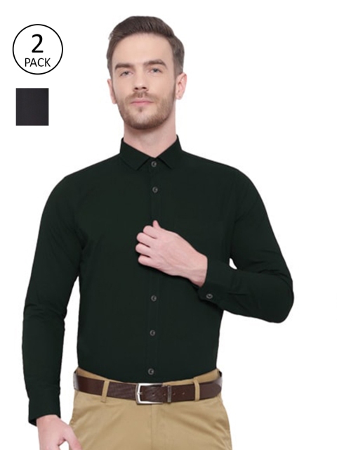 

Srey trends Pack of 2 Men Green & Black Comfort Regular Fit Formal Shirts