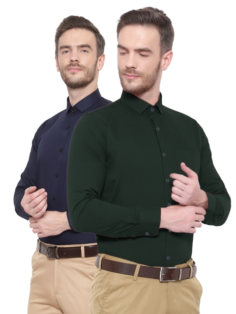 

Srey trends Men Pack of 2 Green & Navy Blue Comfort Formal Shirt