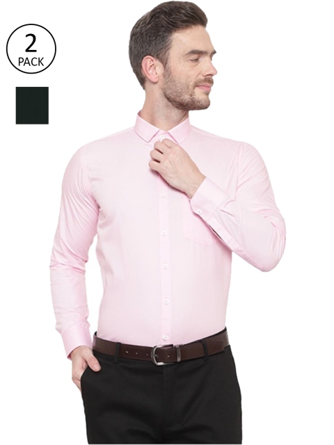 

Srey trends Men Pink & Olive Green Set of 2 Solid Cotton Comfort Formal Shirt