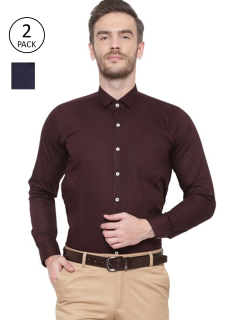 

Srey trends Men Pack of 2 Coffee Brown & Navy Blue Comfort Formal Shirts