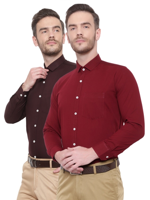

Srey trends Pack of 2 Men Brown & Maroon Pure Cotton Comfort Formal Shirts