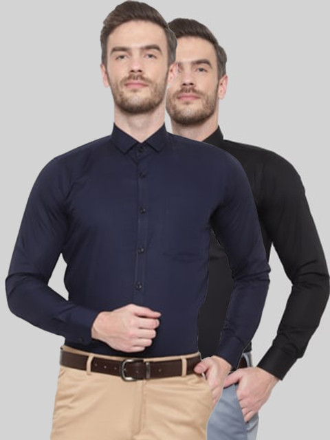 

Srey trends Men Pack of 2 Comfort Pure Cotton Formal Shirts, Navy blue