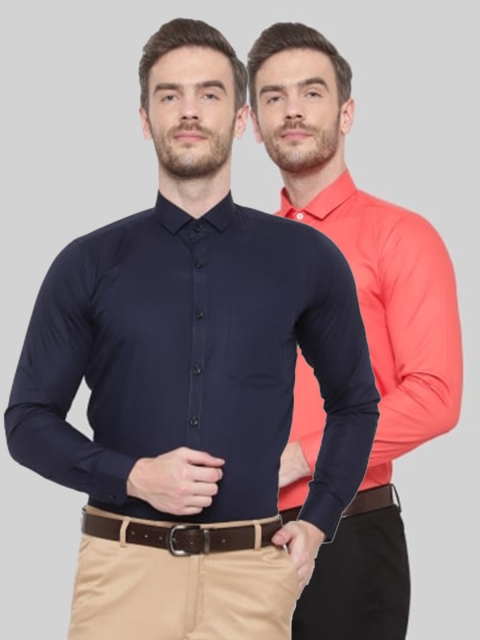 

Srey trends Men Pack Of 2 Navy Blue & Orange Comfort Pure Cotton Formal Shirt