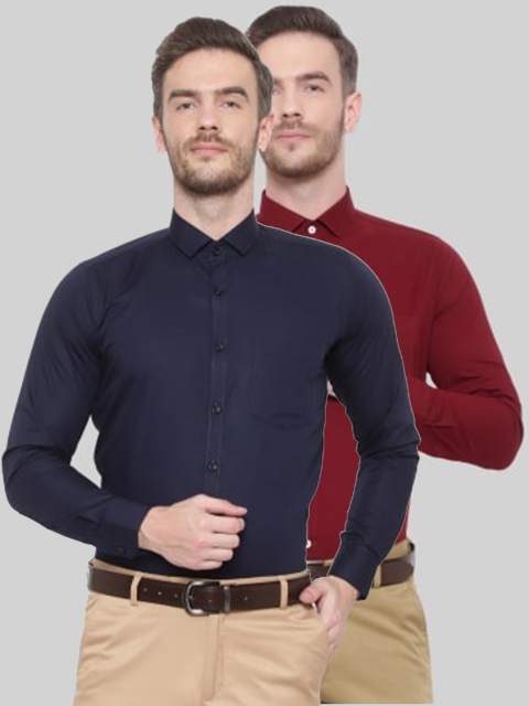 

Srey trends Men Pack of 2 Comfort Formal Shirts, Navy blue