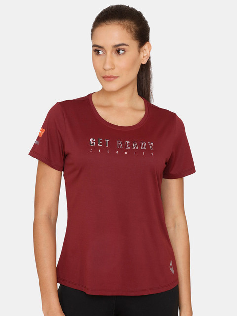 

Zelocity by Zivame Women Maroon Typography Printed Running T-shirt
