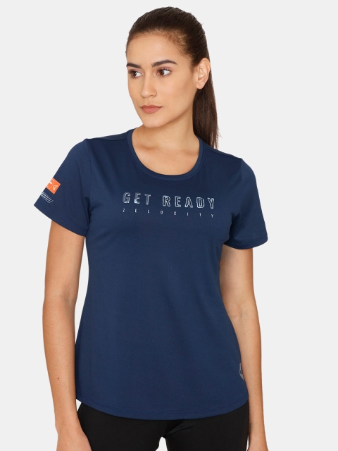 

Zelocity by Zivame Women Blue Typography Running T-shirt
