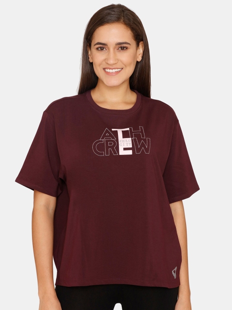 

Zelocity by Zivame Women Maroon Typography Printed Cotton Top