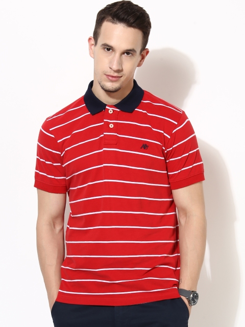 

Aeropostale Men Coral Red Striped Polo Collar T-shirt