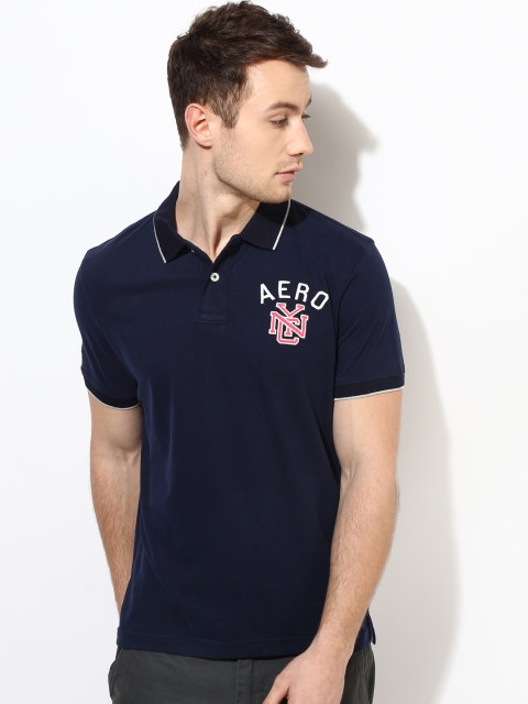 

Aeropostale Men Navy Solid Polo Collar T-shirt, Navy blue