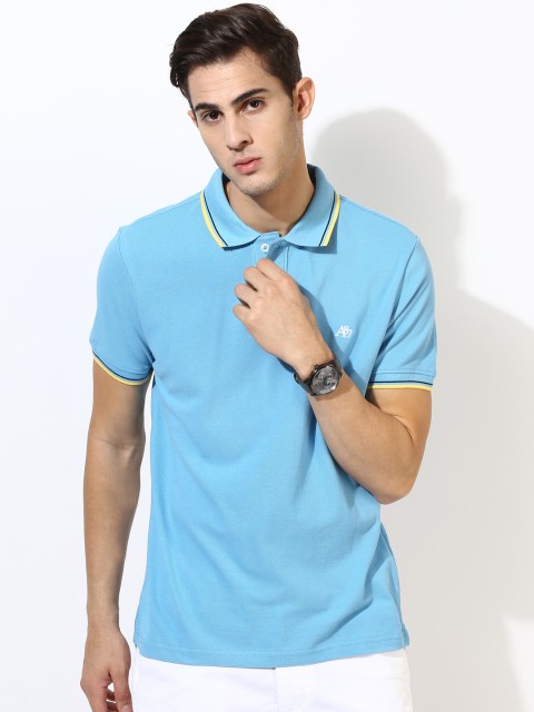 

Aeropostale Men Blue Solid Polo Collar T-shirt