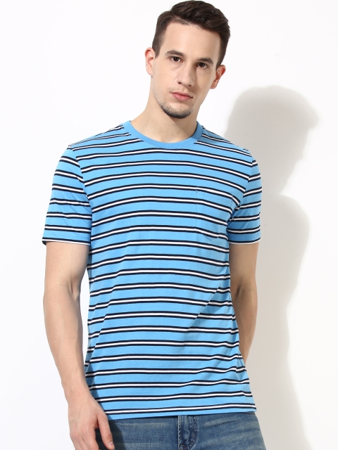 

Aeropostale Men Blue & White Striped Round Neck T-shirt