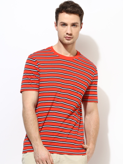 

Aeropostale Men Coral Red & White Striped Round Neck T-shirt