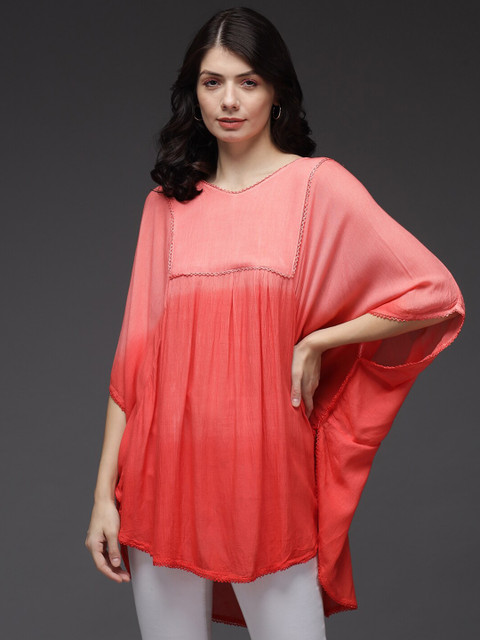 

Darzi Women Coral Dyed Extended Sleeves Pure Cotton Kaftan Kurti