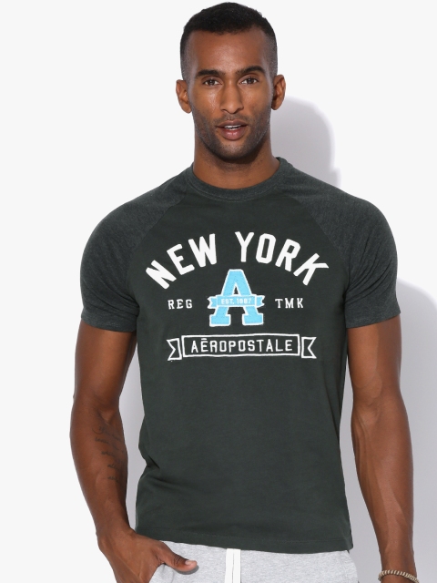 

Aeropostale Men Charcoal Grey Applique Printed Round Neck T-shirt