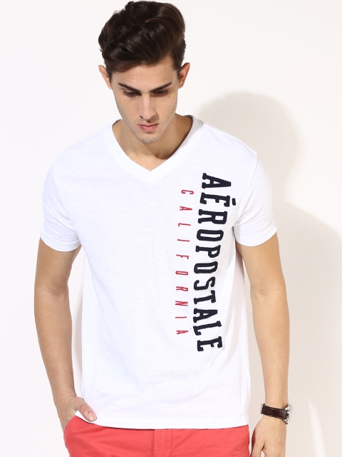 

Aeropostale Men White Printed V-Neck T-shirt