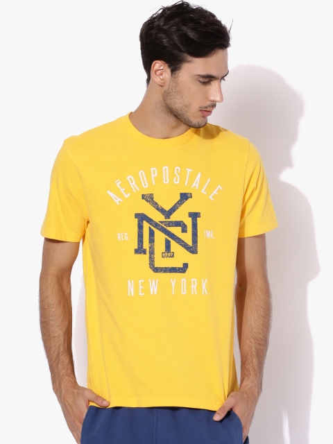 

Aeropostale Yellow Printed Round Neck Pure Cotton T-shirt