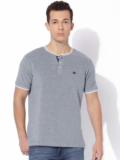 

Aeropostale Navy Blue Self-Design Mandarin Collar T-dhirt