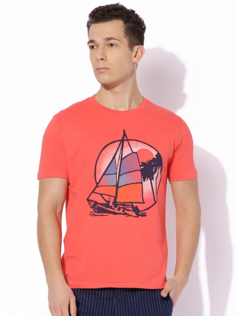 

Aeropostale Coral Red Printed Round Neck T-shirt
