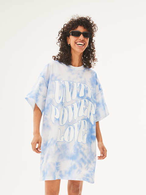 

H&M Blue Oversized Printed T-Shirt Dress