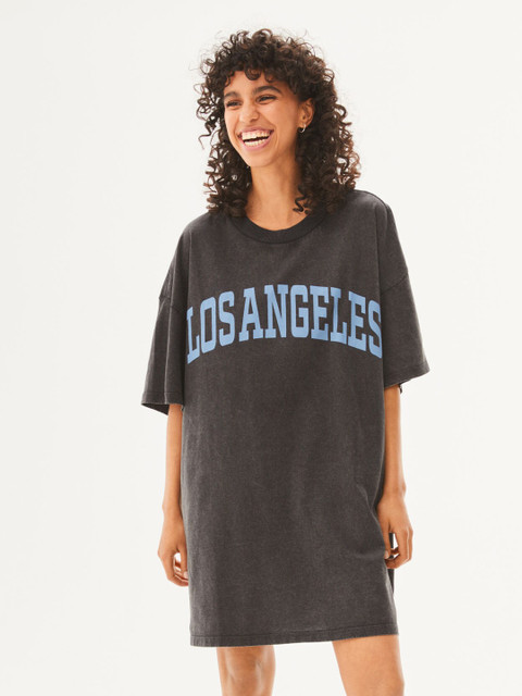 

H&M Women Grey Oversized Printed Cotton T-shirt Dress