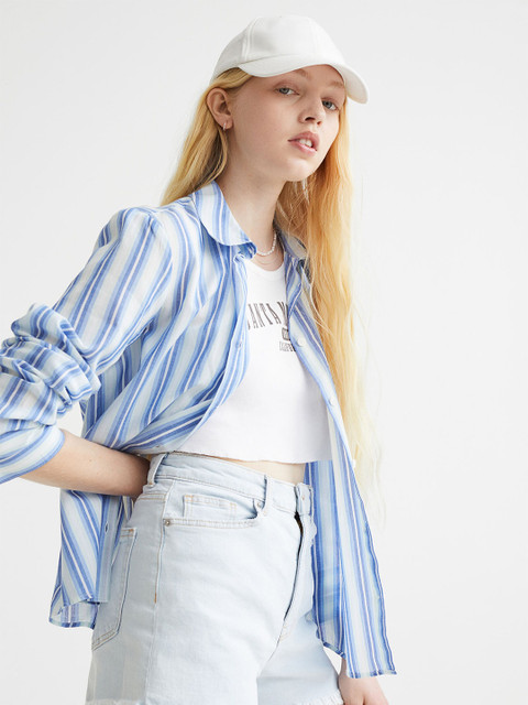 

H&M Women Blue & White Cotton Shirt