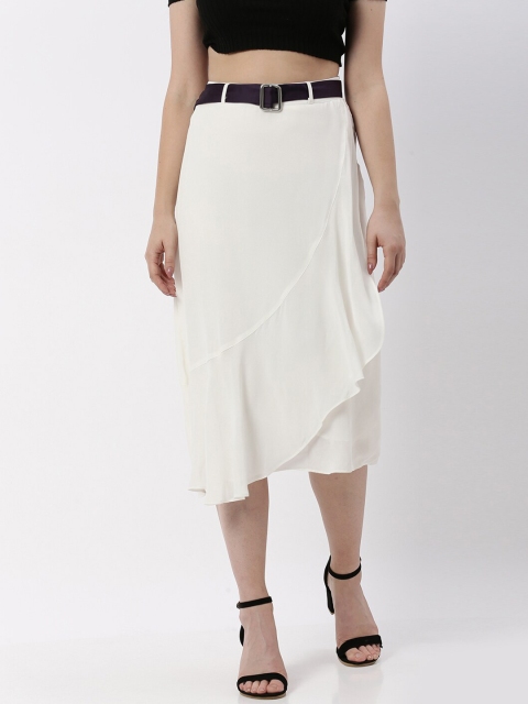 

kriatma Women White Solid Gathered A-Line Skirt With Belt