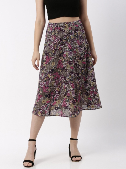 

kriatma Women Green & Pink Printed Pure Cotton Midi A-Line Skirts