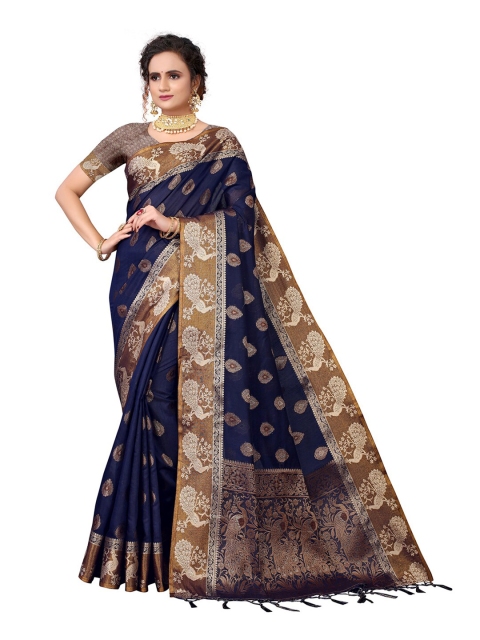 

Pisara Navy Blue Woven Design Zari Silk Cotton Chanderi Saree