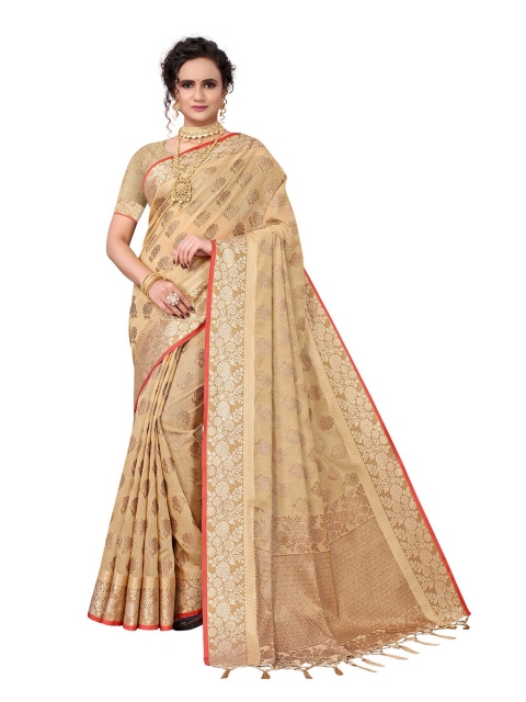 

Pisara Beige Floral Woven Design Zari Silk Cotton Chanderi Saree