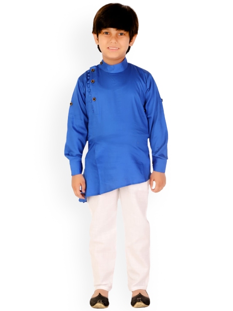 

DKGF FASHION Boys Blue Angrakha Kurta with Trousers