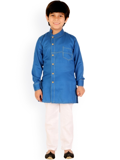 

DKGF FASHION Boys Blue Angrakha Kurta with Pyjamas