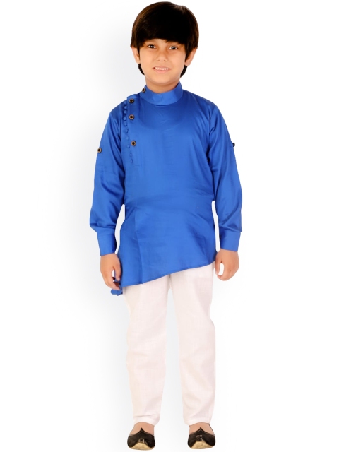 

DKGF FASHION Boys Blue Angrakha Kurta with Trousers