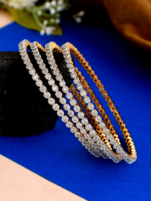 

Silvermerc Designs Set Of 4 Gold-Plated White AD-Studded Bangles